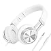 Produktbild Picun HD200 Kopfhörer mit Mikrofon on-Ear Faltbarer Leicht Jungen Mädchen Headset und 3.5 mm Klinkestecker für PC Smartphone iPhone Ipad Samsung iPod MP3 Android (Weiß)