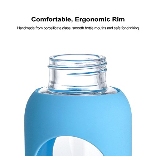 MIU COLOR® 550ml Glasflasche trinkflasche mit Silikonhülle BPA-frei (Hellblau) - 4