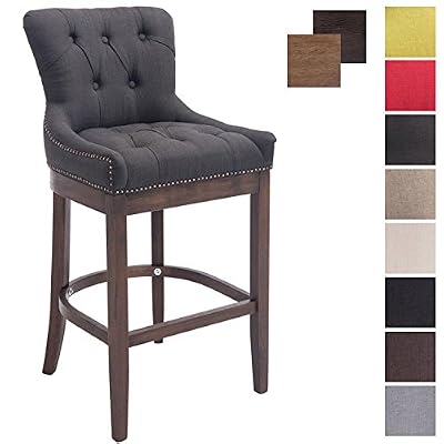 CLP Tabouret de Bar Buckingham en revêtement Tissu qualité Bien rembourré, Chaise Haute à Dossier et pietement Quatre Pieds avec Repose-Pieds en Bois, pour Tout Usage en intérieur Gris foncé