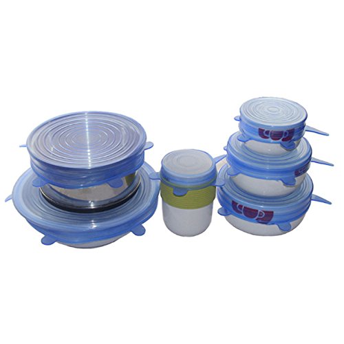 Lalang Silikon Stretch Lids für zum Abdecken von Töpfen, Tellern, Schüsseln, Dosen, 6er-Pack in verschiedenen Größen (blau) - 6