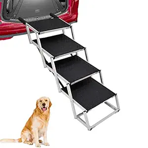 Portable Dog Stairs for Large Dogs, Foldable Aluminum Lightweight Pet Ramps,Accordion Pet Ladder Dog Car Steps with Non-slip Surface for High Beds, Trucks, Cars and SUV, Supports 150-200 lbs,5 Steps