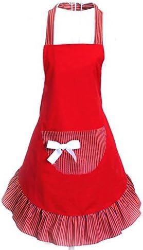Hyzrz Cute funny lovely Flirty Cupcake Aprons with Pocket for Women Kitchen Restaurant Cooking Polka Dot Apron (Red)