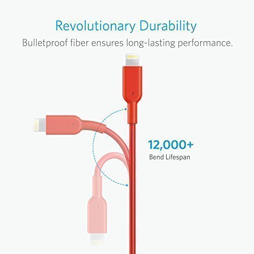 Anker PowerLine II 3m iPhone Ladekabel Lightning Kabel, MFi-Zertifiziert für iPhone 7 / 7 Plus / 6 / 6 Plus / 5S / 5 (Rot) - 3