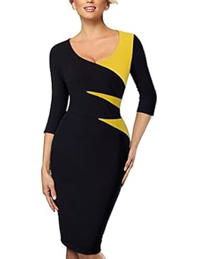 HOMEYEE Frauen elegante 3/4 Arm Hülse V-Ansatz dünnes Partei Abend formales Retro Patchwork Weinlese Kleid B346