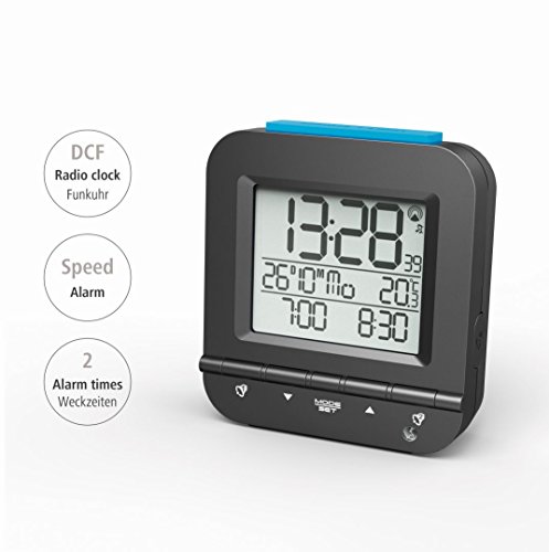 Hama Funkwecker „Dual Alarm“ (digital, 2 Weckzeiten, laut, ansteigender Weckton, sensorgesteuerte Nachtlicht Funktion, Snooze, Temperatur, Datum) Wecker schwarz - 2