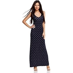 oodji Ultra Mujer Vestido Largo con Escote en la Espalda, Azul, ES 40 / M