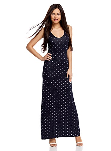 oodji Ultra Mujer Vestido Largo con Escote en la Espalda, Azul, ES 40 / M