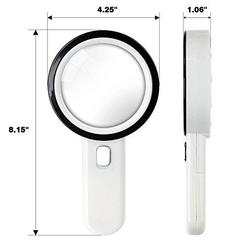 Idealeben 20x Lupa de lectura altos aumentos 12 LEDs altos brillos iluminaci  n perfecto para personas mayores    Blanco y Negro   