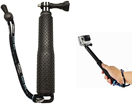 Action Camera Selfie Stick-19"" Waterproof Hand Grip Adjustable Extension Monopod Pole for Gopro Hero 6 5 4, Hero+ LCD, 3+, 3, 2, 1, Sj4000, AKASO, Xiaomi Yi and Sj5000 Cameras Sports DVR (with Wrist Strap and Screw) (Black)