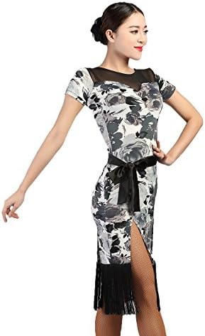 G3012 latin dance sides-split tassels lengthening skirt (blue-and-white, x-large)