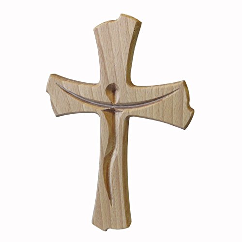 Kaltner Präsente Geschenkidee - Wandkreuz Echt Buche Holz Kreuz Kruzifix für die Wand 20 cm modern