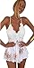 Produktbild GJKK JumpsuitDamne Reizvoller Chiffon Spitze V-Ausschnitt Bügel Ärmellos Sling Overall Spielanzug Playsuit Blumendruck Sommer Strand Playsuit Overall Romper Jumper Bodysuit Hosenanzug (Weiß, L)