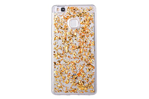 Für Huawei P10 Lite Hülle Glitzer ,SKYXD Blattgold Funken Flocken Pailletten Design Schutzhülle Weiche TPU Transparent Silikon Handyhülle mit [ Koala Staubstecker + Eingabestift ] Glanz Kristall Handytasche Schick Klar Zurück Haut Schlank Etui Schale Fall – Gold - 2