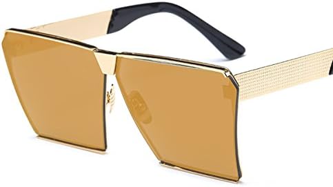 Lifine Fashion Polarized Square Flat Top Frame Sunglasses Oversize Metal Goggles Mirror Lens (Gold)