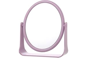 DVHOK Schreibtisch Make up Spiegel, 360° Drehbar Doppelseitig Tischspiegel für Bad, Schlafzimmer, Büro, 19 X 16 cm Rund Stehspiegel, Violett