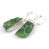  Ohrringe mit grünem Chrom Diopsid Rohkristall aus Russland und 925er Silberfassung Länge 44 mm