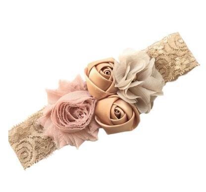 Preisvergleich Produktbild Shabby Spitze Cute Baby Girl Schleife Blume Haarband (Khaki)