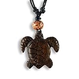 ISLAND PIERCINGS Halskette Anhänger aus Holz Schildkröte Handarbeit längenverstellbar N253