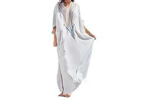 Bsubseach Damskie sukienki plażowe Kaftan w paski z nadrukiem plus size strój kąpielowy okrycie do sukienki typu Caftan Loungewear