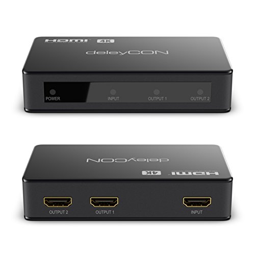 deleyCON 4k UHD HDMI Splitter / Verteiler 2 Port – 2160p 4k Ultra HD / FULL HD 3D / 2x HDMI OUT – HDCP DTS Deep Color – HDMI Verteiler 1×2 [Schwarz] - 4