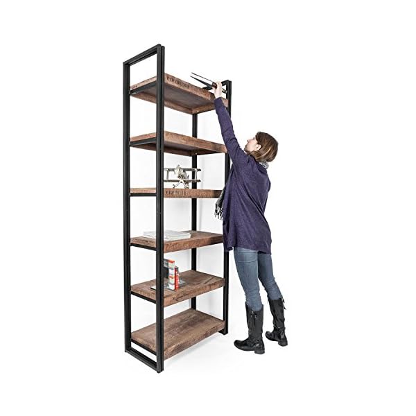 Homescapes Columbus Tall Bookshelf or Display Unit - Industrial Reclaimed Wood Furniture Versatile Bookcase with Six Storage Shelves - Image 7