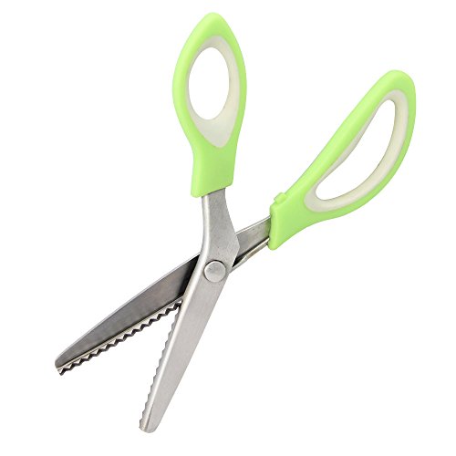 Zilong Zackenschere, Professionelle Schneiderschere, Zick Zack Schere, Edelstahl Stoffschere mit Komfortgriff, Ideal für Gewebe, Stoffe, Denim, Gewirke, Seide, Papier, Kunsthandwerk, Serrated (Dreieckig) Grün - 2