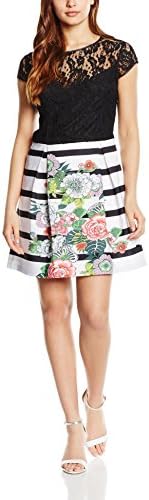 SideCar Women's Dress with Blonde Part at Front, (BLANCO / NEGRO), X-Large