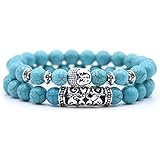 Bracelet Perle Bouddhiste - Deux Bracelets en Perles du Tibet avec amulette tête de Bouddha et Pierre de Protection Chakras - Bracelet Perles d'Énergie Turquoise