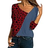 ITISME Damen Strickjacke Frauen Sexy V-Ausschnitt Farbe passend Leopardenmuster Patchwork Shirt Pullover Top