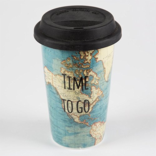 SASS & BELLE Thermo Becher aus Porzellan TAZA021 Time to go mit Weltkarte Coffee to go Becher - 2