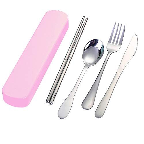 Preisvergleich Produktbild SOMESUN Tragbar Besteck Set Lebensmittelqualität Edelstahl Essstäbchen Gabel Löffel Reisen Besteckset Mit Weizenstroh Tasche Hause Küche Familie Abendessen Metall Geschirr
