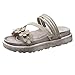 Produktbild Manadlian PU-Leder Hausschuhe, Sandalen Damen Sommer Schnellverschluss Schlappen Pantoletten Schuhe Frauen Blumen Zehenschuhe Böhmen Strand Anti Schleudern Leicht Weich Flache Sandalen (37, Grau)