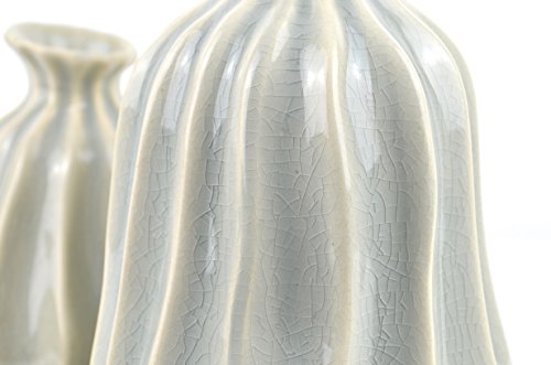 Stilvoll gestyltes Vasen 2er Set. Keramikvase mit Rillenstruktur in hellgrau im 2. Set - 5