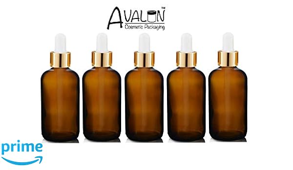 5 X Amber Glass Aromatherapy Bottle With Premium Pipette Gold