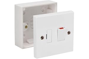 SDFIXINGS Switched Fused Spur Side Flex 13Amps White Electrical Connection Unit - Optional Neon Indicator, Single 25/35/45mm Pattress Back Box Surface Mounted 1 Gang (Switched Fused Spur SET with 25mm Box)