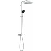GROHE Vitalio Comfort 250 Termostatik Bataryalı Duş Sistemi, 38 derece Sabit Sıcaklık Ayarı, 1 Akışlı Kare Tepe Duşu, 2 Akışl
