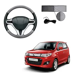 Semaphore (Black and Grey) Car Steering Cover for Maruti Wagon R Stingray