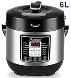 Elektrischer Multikocher, 6L / 1000W, Aobosi Digitaler Reiskocher, BPA freiem Edelstahl-innerem Topf, freiem Rezept-Buch und zusätzlichem Dichtungs-Ring u. Dampfer-Gestell Elektrischer Multikocher, 6L / 1000W, Aobosi Digitaler Reiskocher, BPA freiem Edelstahl-innerem Topf, freiem Rezept-Buch und zusätzlichem Dichtungs-Ring u. Dampfer-Gestell