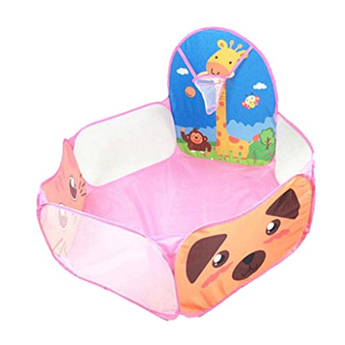 MagiDeal Cartoon Pink Quickly Pop up Play Tent Playpen Sea Ball Pit with Basketball Hoop Children Outdoor Toys