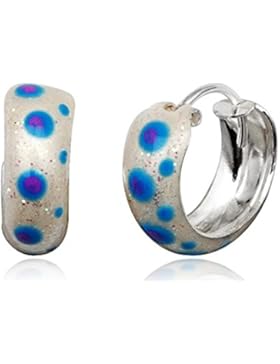 JAYARE Kinder-Creolen 925 Sterling Silber Emaille 15 x 5 mm weiß blau Ohrringe