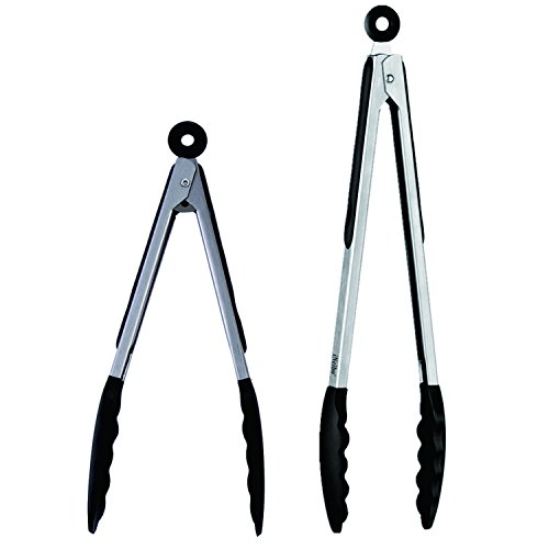 Pince cuisine Food Tongs Pince barbecue iNeibo Lot de 2 pinces noires(23cm & 30,5cm) en Silicone Alimentaire sans Bpa et Inox, Antidérapant, Auto verrouillage, Professionnel. Idéal Pince à Servir, Spaghetti, Buffet, Bbq, Four, Plancha, Salade, Pain grillé, Glaçon, Viande, Légumes
