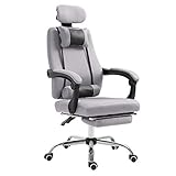 Homcom Fauteuil de Bureau Manager Grand Confort Repose-Pied tétière + Coussin lombaires intégrés Dossier inclinable revêtement Tissu Micro perforé Gris Noir