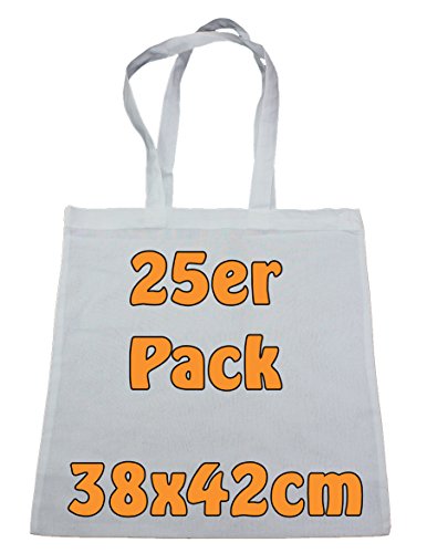 Baumwolltasche Jutebeutel unbedruckt mit zwei langen Henkeln weiß 38x42cm 25 Stück
