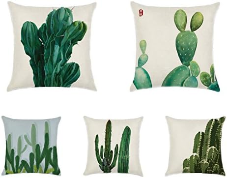 Modern Simple Plants Series Cotton &amp; Linen Burlap Square Throw Pillow Covers, 18 x 18 Inches, Set of 5
