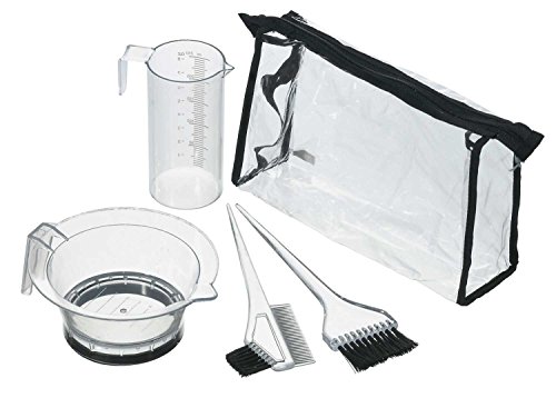 Comair Färbezubehör Set, 5-teilig, transparent Tasche, Messbecher, Färbeschale und Färbepinsel