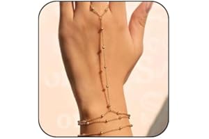 TELAIN Bransoletka z łańcuszkiem na rękę, delikatny pierścionek z 14-karatowym złotem z cyrkonią, L, metal szlachetny