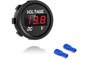 Switian Voltmètre Numérique LED Imperméable 5-48V DC - Capteur de Tension Universel pour Voiture, Moto, Camion, Bateau, Caravane (Affichage Rouge)