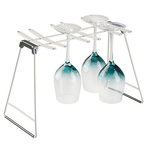 mDesign porte-verres à vin en acier inoxydable – support de rangement pour verres pour accrocher jusqu’à 6 verres à pied – égouttoir pour évier facile à plier et à ranger – antidérapant et solide
