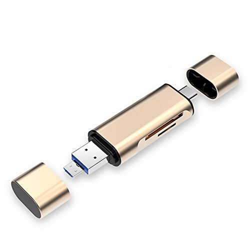 Neoteck USB Type C Kartenleser 3 in 1 Speicherkartenleser USB + Type C + Micro USB TF SD Kartenleser mit OTG für Macbook Windows Computer Google Tablet Android Handy - Gold