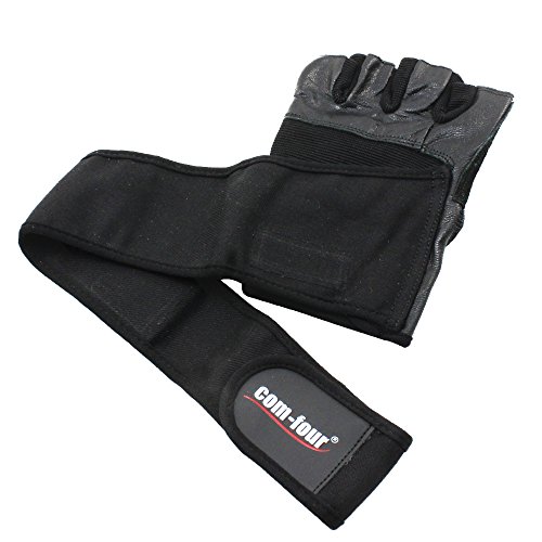 Fitness-Sport-Handschuhe für Krafttraining und Bodybuilding mit Handgelenkumwicklung aus Leder Schwarz (Größe: L) - 6